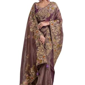 NONITA FASHION Purple Silk Saree with Embroidery Borders and Pallu Designs