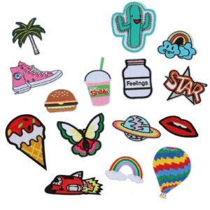 15PCS Embroidery Patches for Clothing, DIY Iron On Patches, Applique Patches for Jackets, Jeans, Bags, Decorate and Repair Torn Clothes, Creative Sticker for Clothes